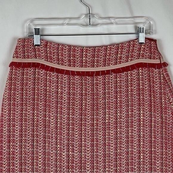 Worth 100% Silk Coral Red Tweed Fringe Academia Career Skirt Size 6 - Picture 4 of 12